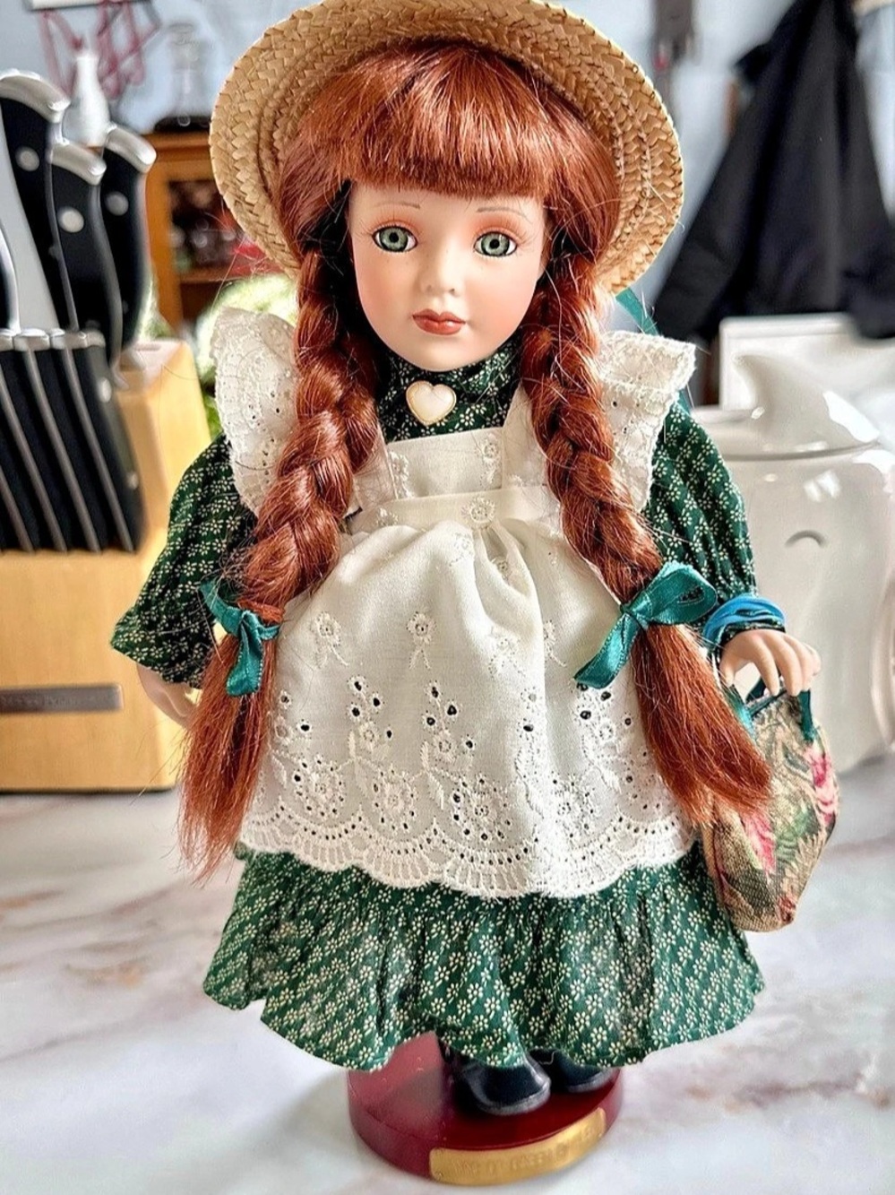 Vintage Anne of Green Gables Bisque Porcelain Collectible Doll with Stand